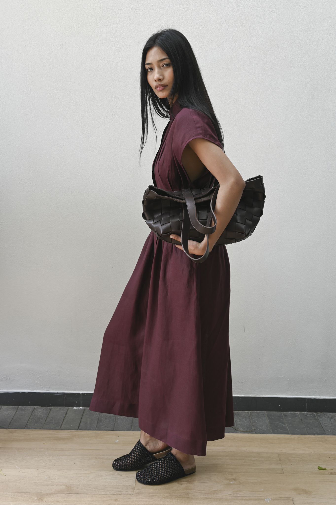 Sarga Dress Wine Linen