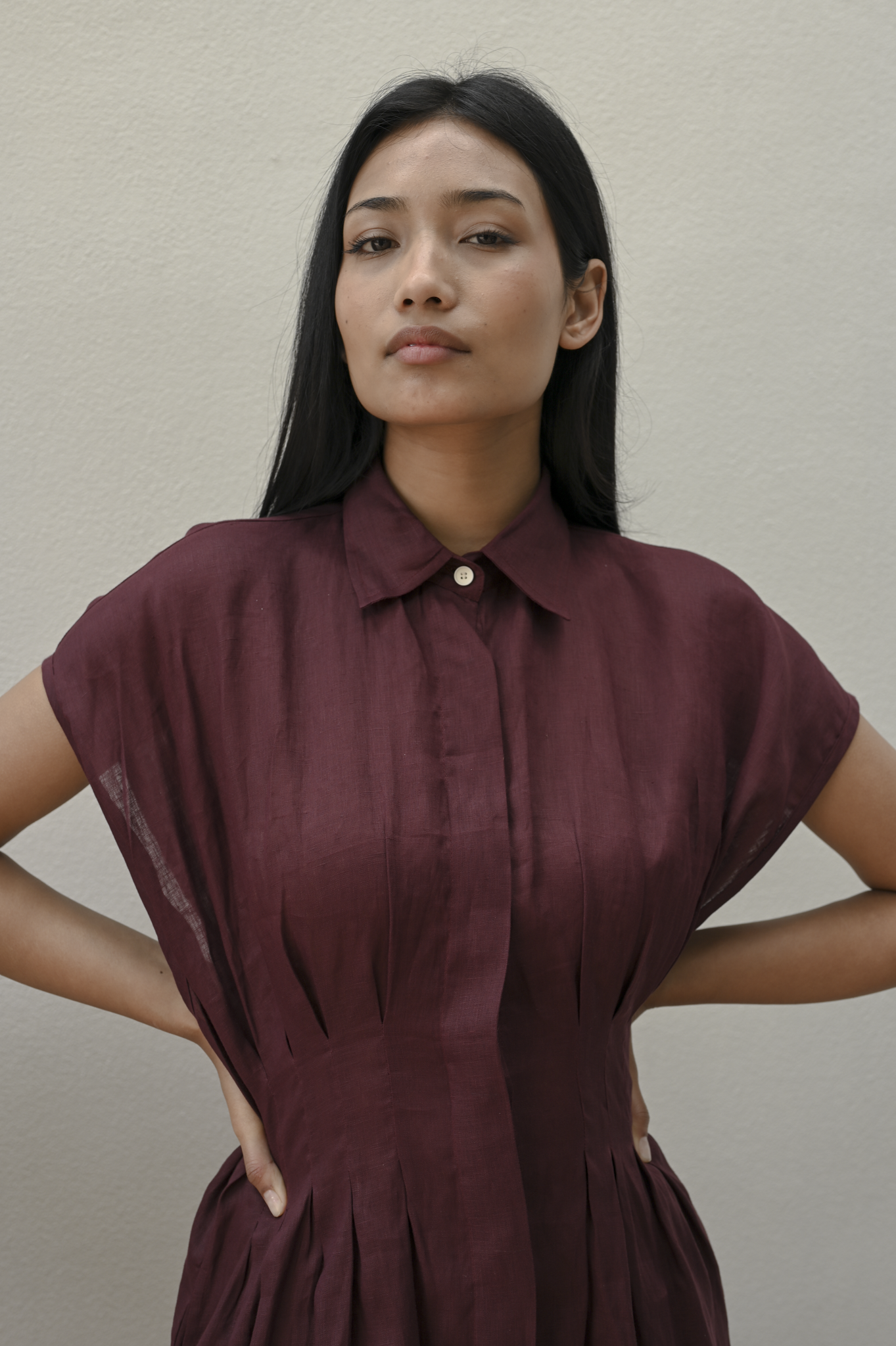 Sarga Dress Wine Linen