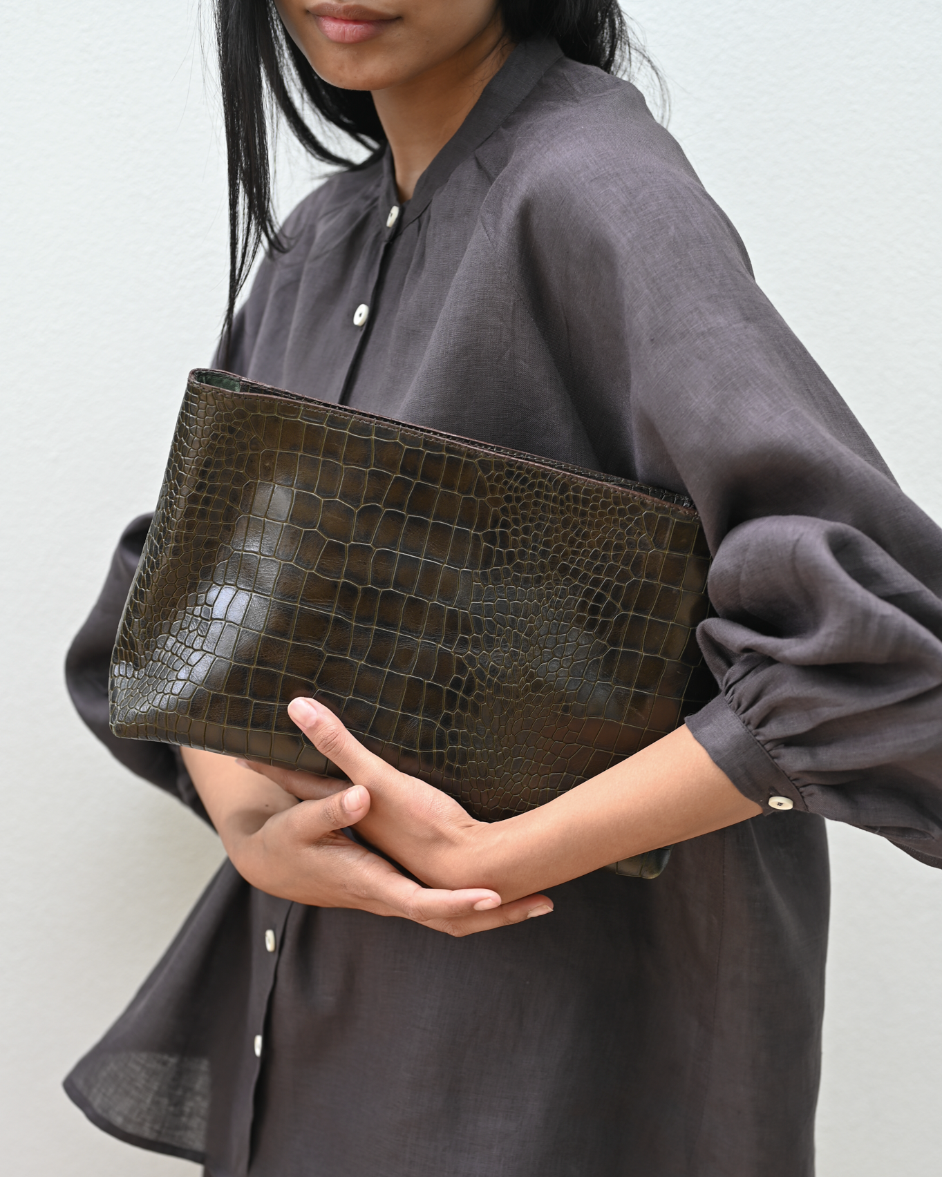 Harukaze Clutch Croc Moss
