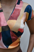 Wrap Crop Top Pink Art Deco Silk