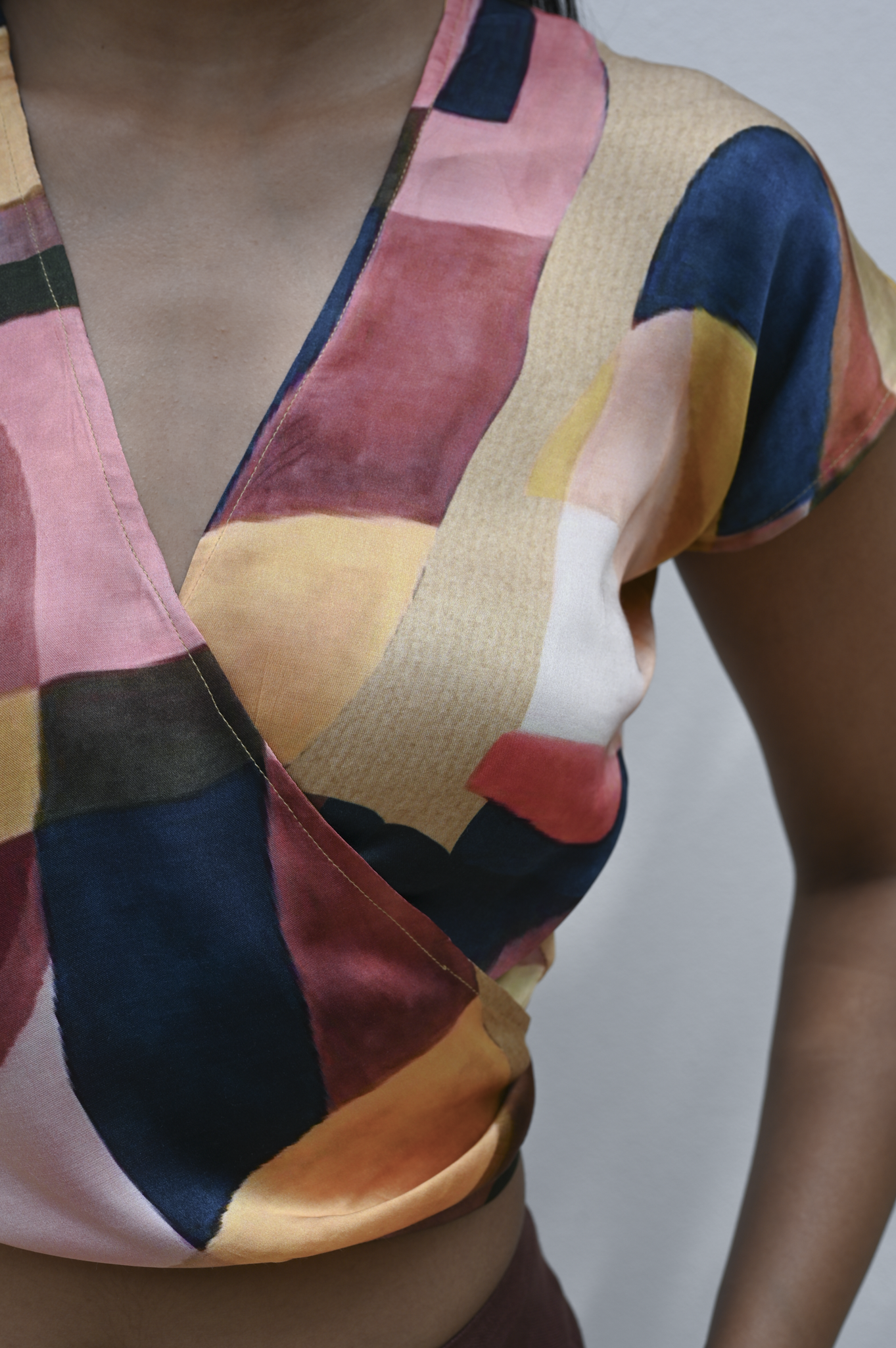 Wrap Crop Top Pink Art Deco Silk