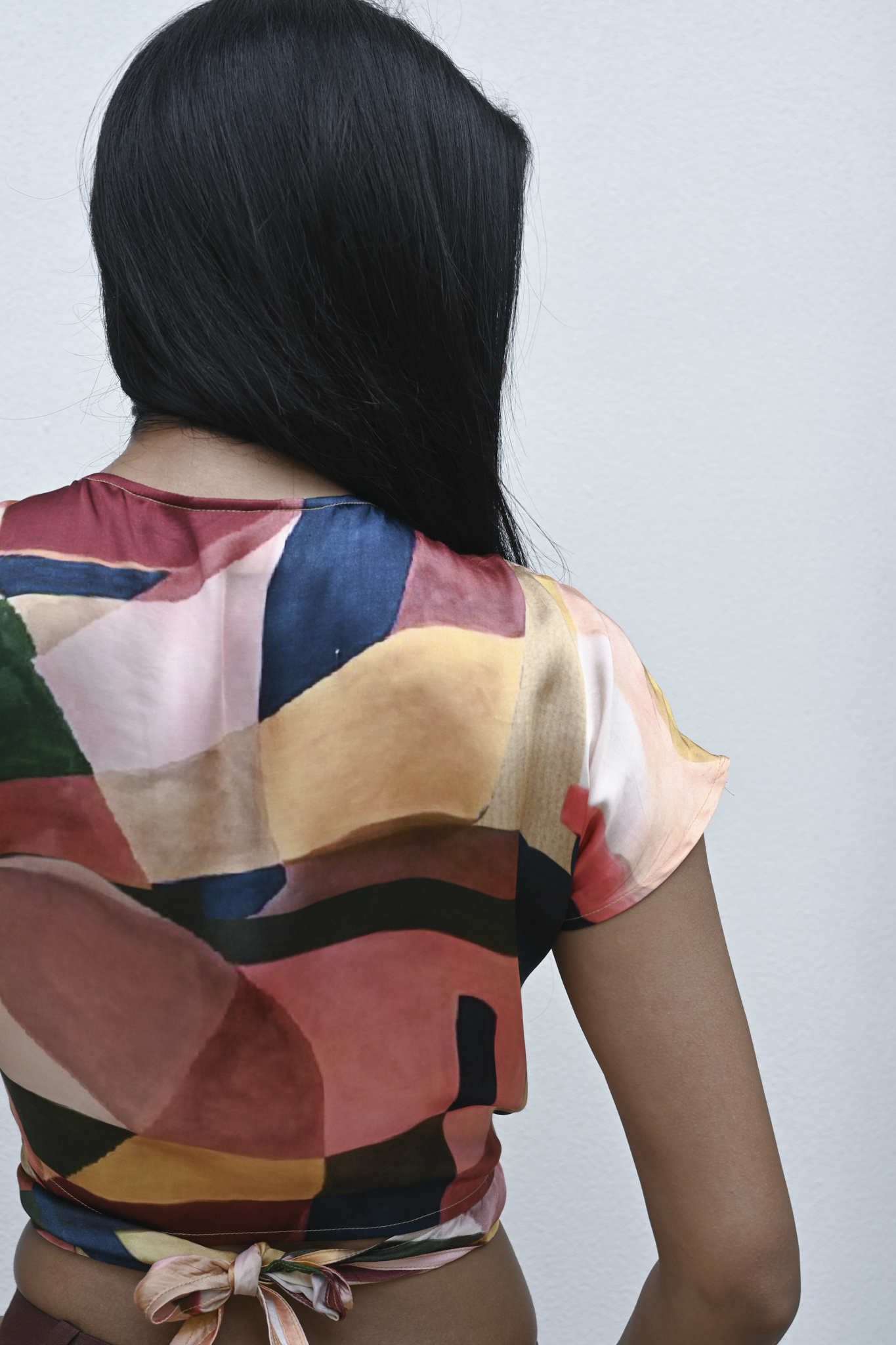 Wrap Crop Top Pink Art Deco Silk