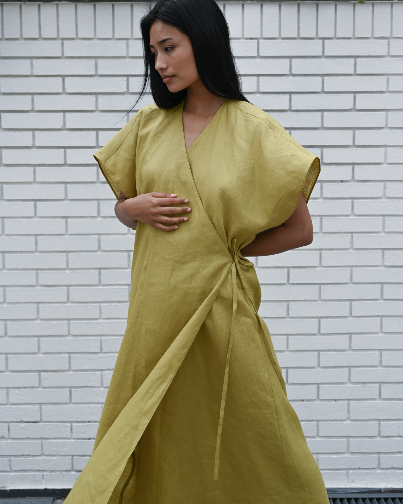 Wrap Dress Mehendi Linen
