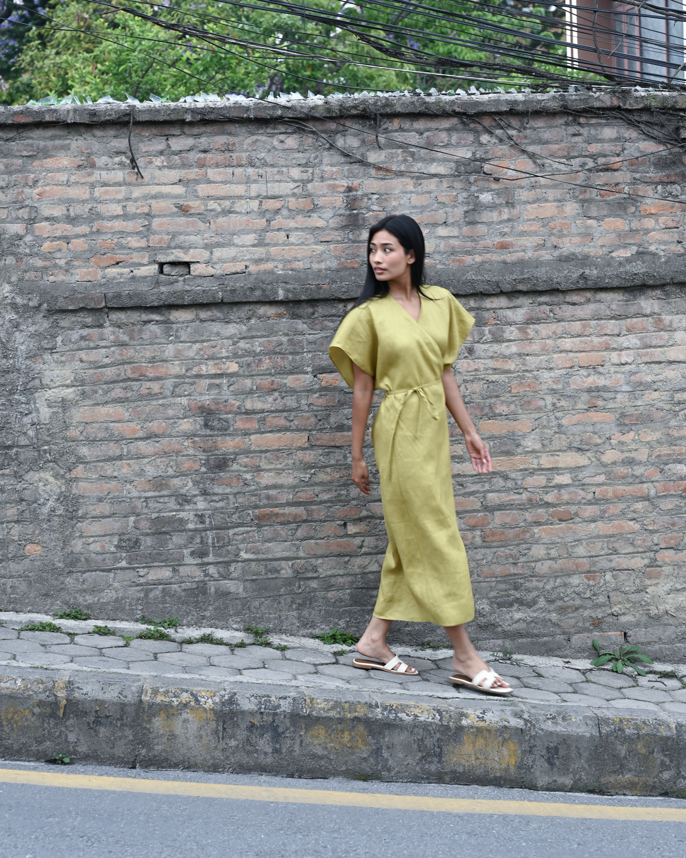 Wrap Dress Mehendi Linen