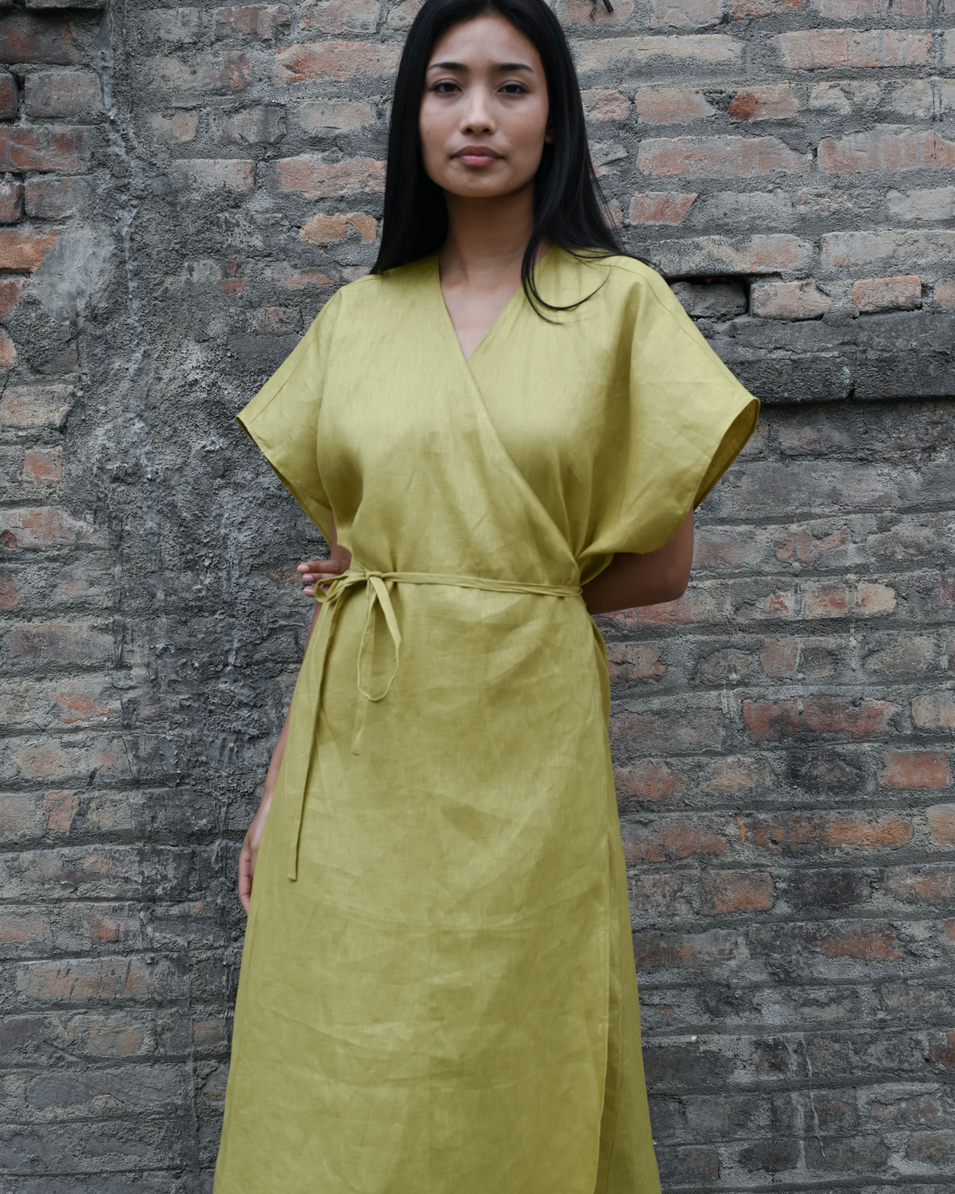 Wrap Dress Mehendi Linen
