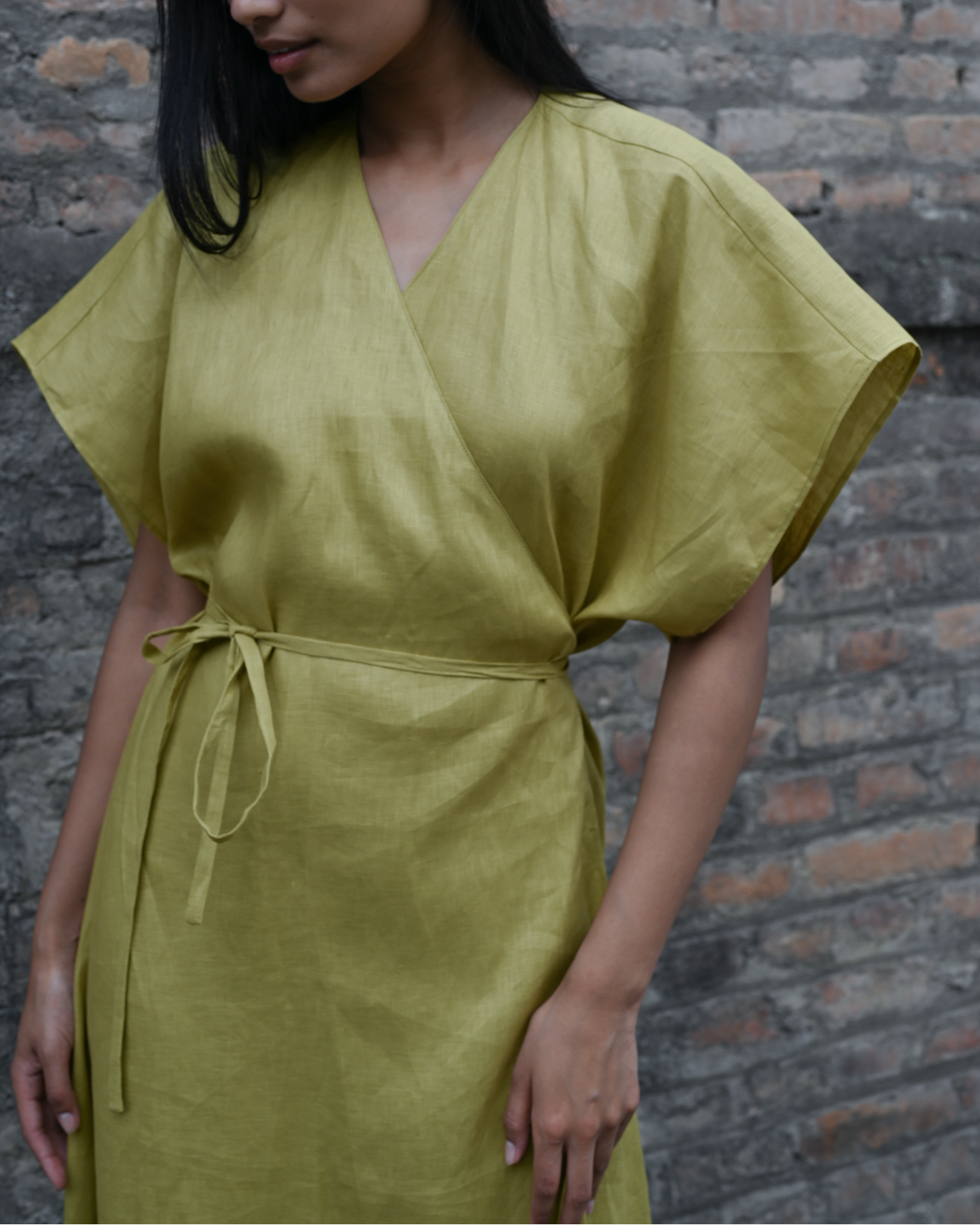 Wrap Dress Mehendi Linen
