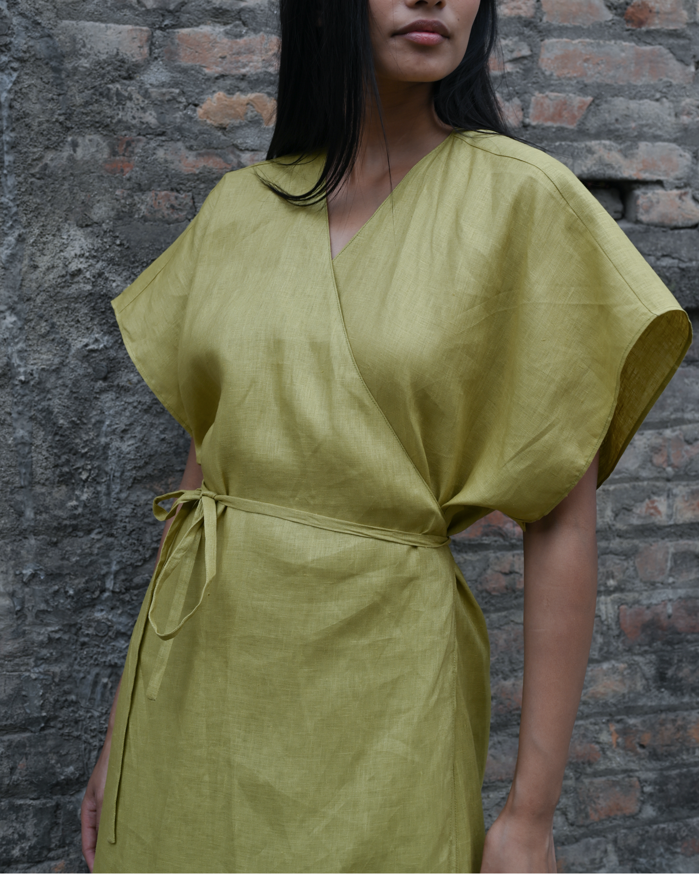 Wrap Dress Mehendi Linen