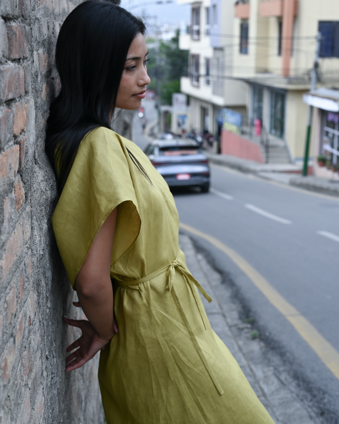 Wrap Dress Mehendi Linen