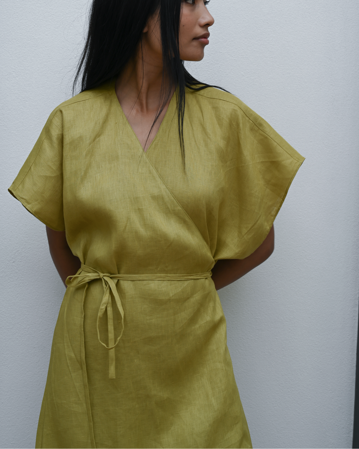 Wrap Dress Mehendi Linen