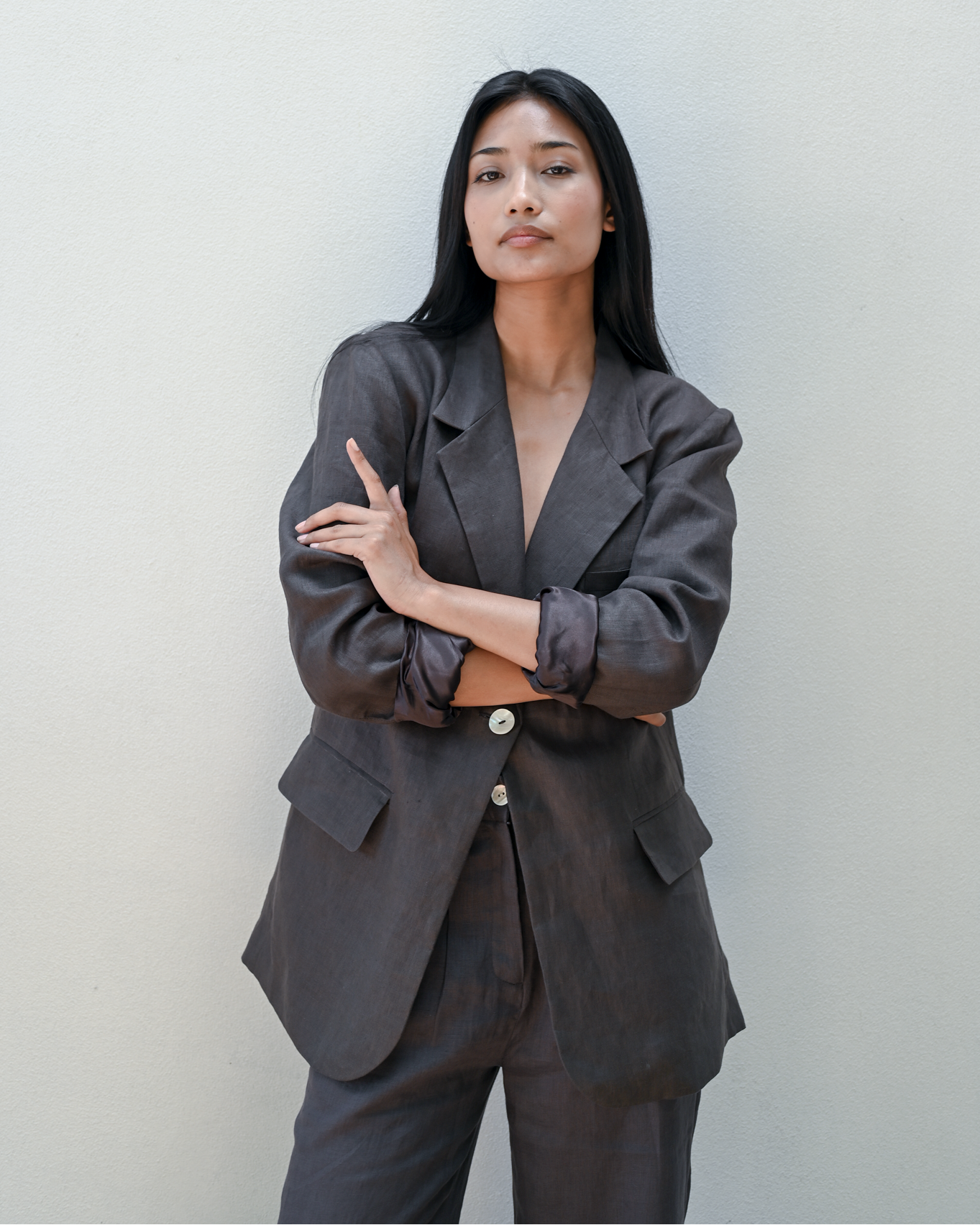 Akansha Oversized Blazer Bark Linen