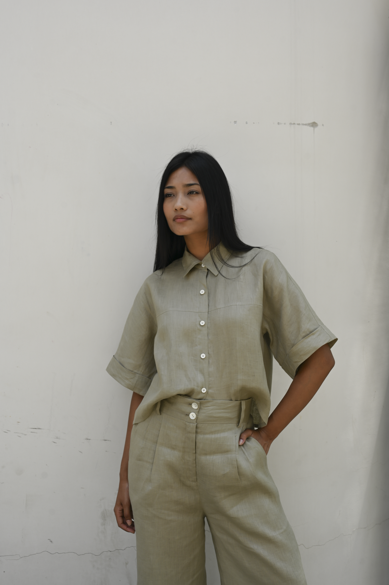 Culotte Pants Frost Green Linen