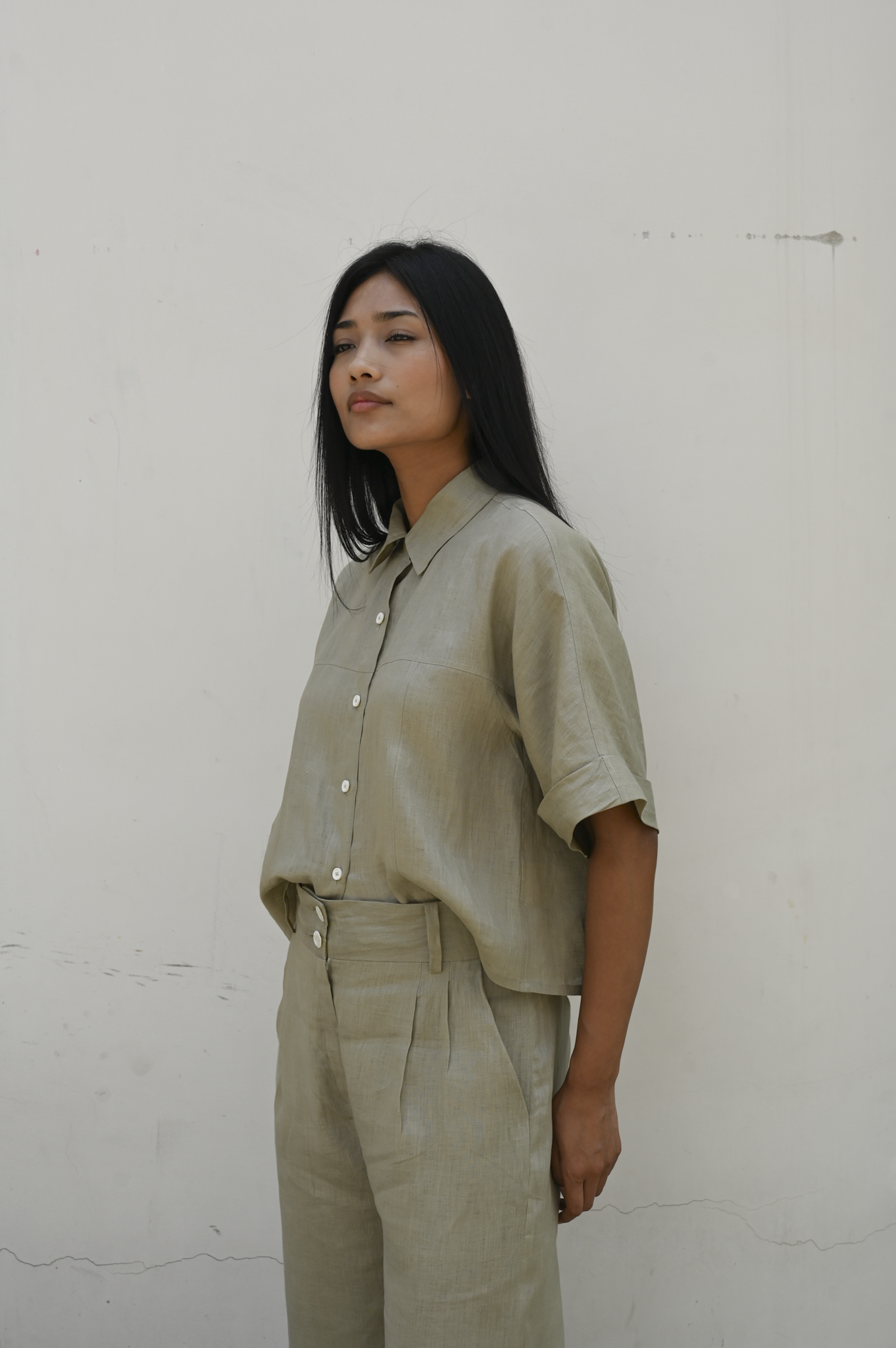 Culotte Pants Frost Green Linen