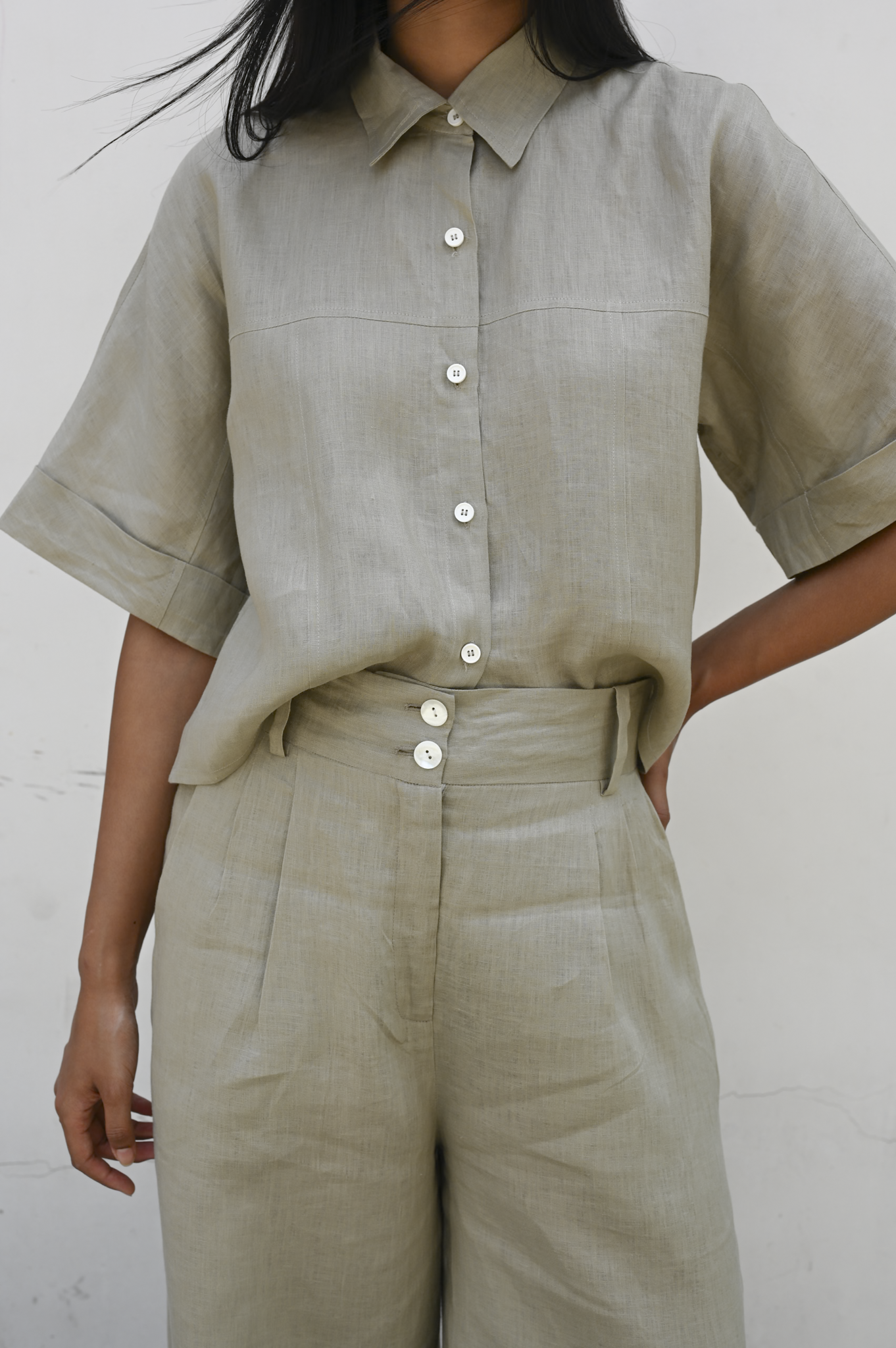 Culotte Pants Frost Green Linen